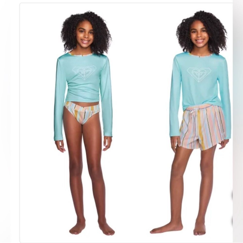 New! Roxy Youth 3-piece Swim Set Light Blue Girls XL
